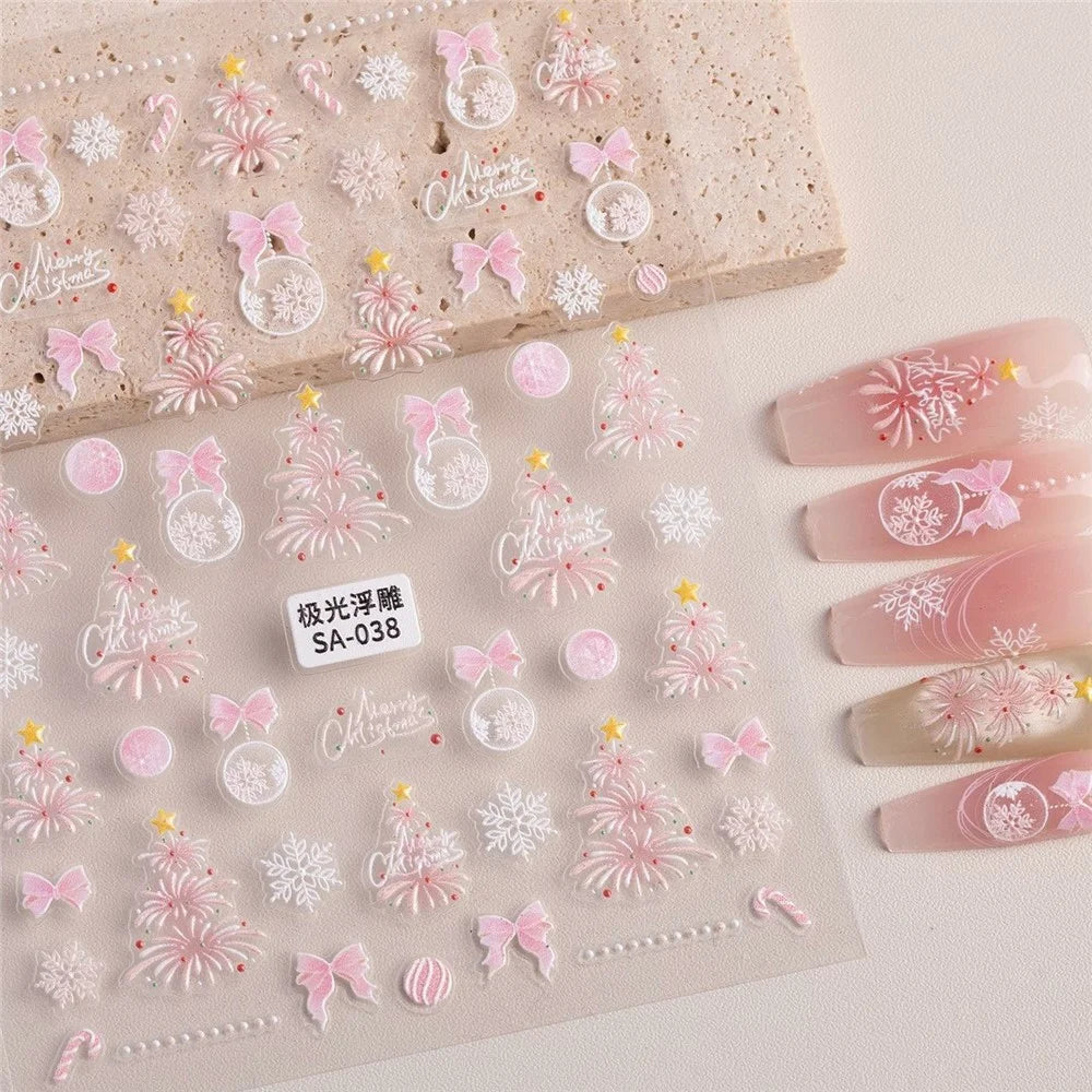 Christmas Theme Nail Stickers Self Adhesive 5D Embossed PVC Nail Decals Gift Manicure Accessories - SA-027 - 3
