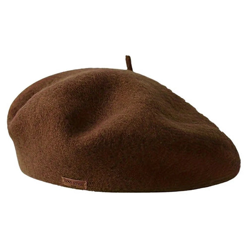 Winter French Style Warm Wool Beret Hat for Women Vintage Solid Color Outdoor Painter Cap - Coffee - 1