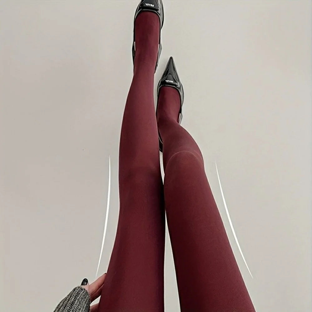 Lengthened 80D Pantyhose for Spring Summer Seamless Velvet Footed Tights Anti Slip High Waist Leggings - Angola Red - 2