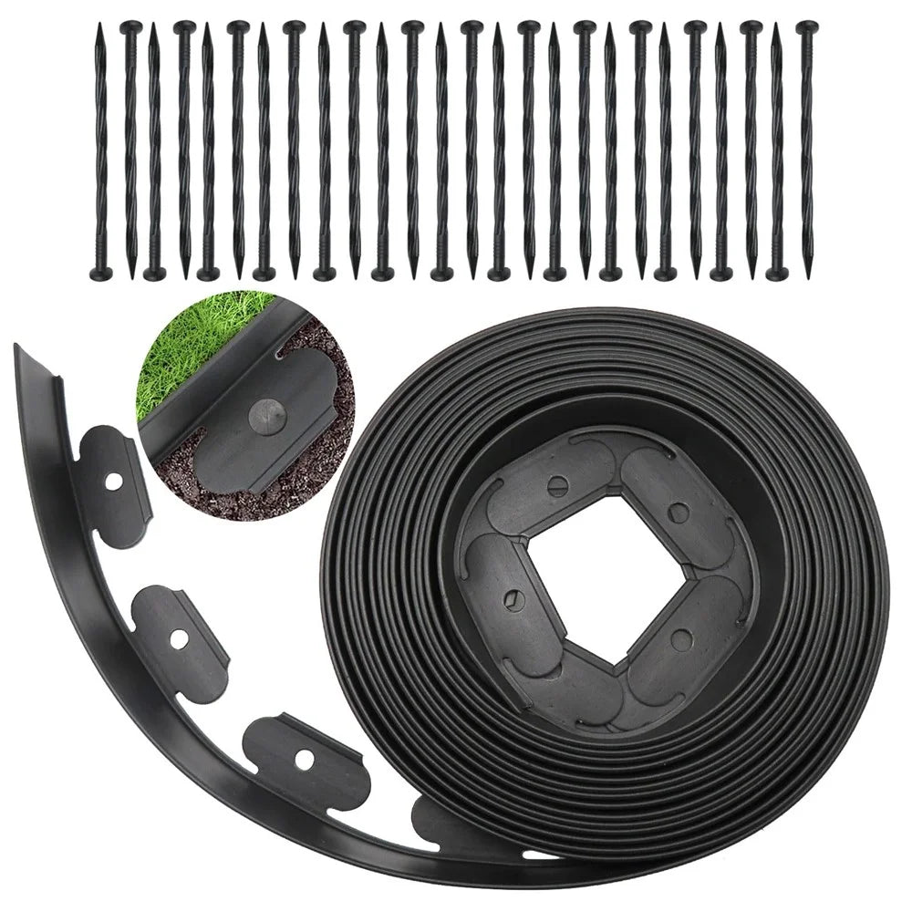 Garden Landscape Edging Length: 10m, 3.8cm x5cm Lawn Edging Border L-Shaped Barrier with 30PCS Stakes - Black - 1