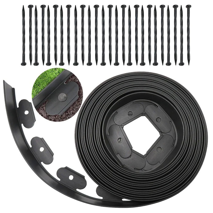 Garden Landscape Edging Length: 10m, 3.8cm x5cm Lawn Edging Border L-Shaped Barrier with 30PCS Stakes - Black - 1
