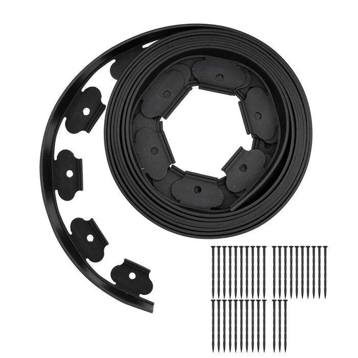 Garden Landscape Edging Length: 10m, 3.8cm x5cm Lawn Edging Border L-Shaped Barrier with 30PCS Stakes - Black - 2