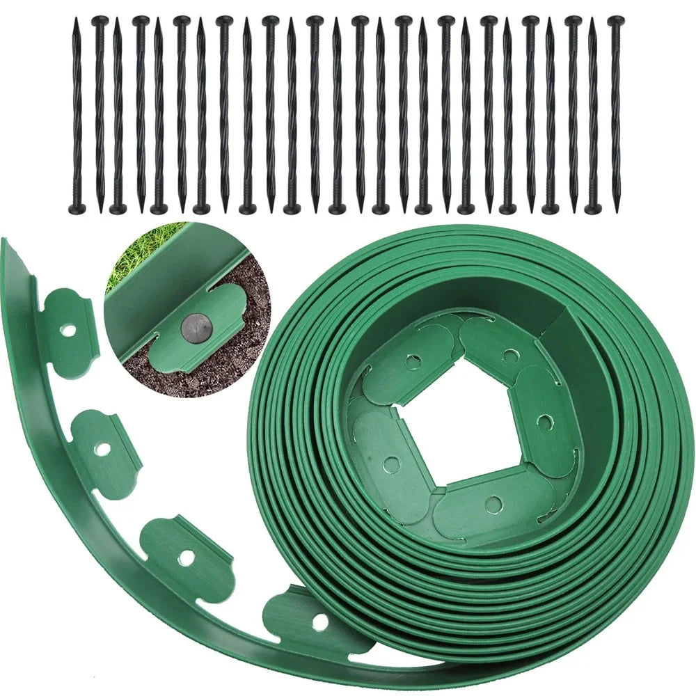 Garden Landscape Edging Length: 10m, 6cm x5cm Lawn Edging Border L-Shaped Barrier with 30PCS Stakes - Green - 1