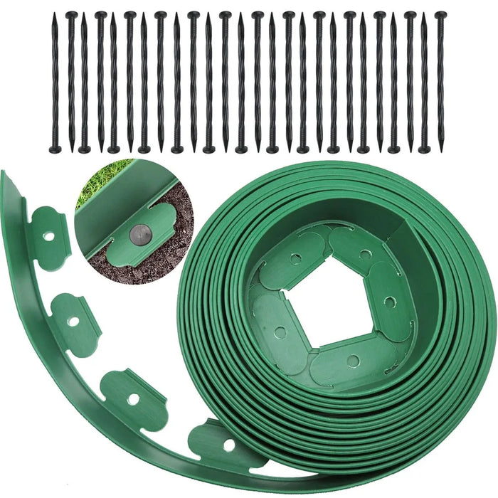 Garden Landscape Edging Length: 10m, 6cm x5cm Lawn Edging Border L-Shaped Barrier with 30PCS Stakes - Green - 1