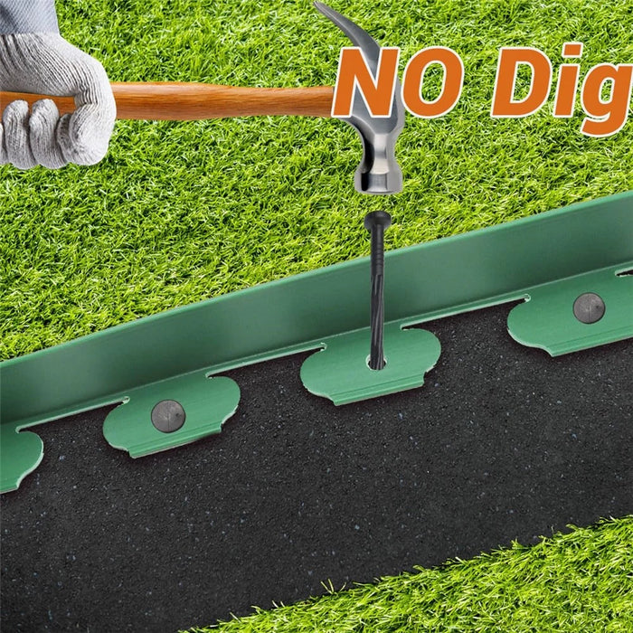 Garden Landscape Edging Length: 10m, 6cm x5cm Lawn Edging Border L-Shaped Barrier with 30PCS Stakes - Green - 2