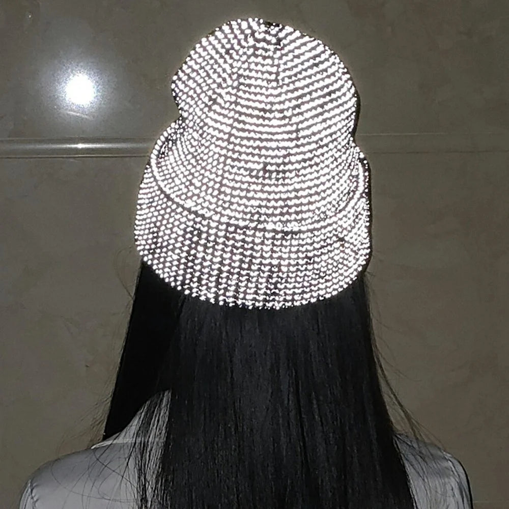 TOHUIYAN Reflective Beanie Cap for Outdoor Sports Roll-up Edge Skullcap Winter Warm Knit Hat - Black - 6