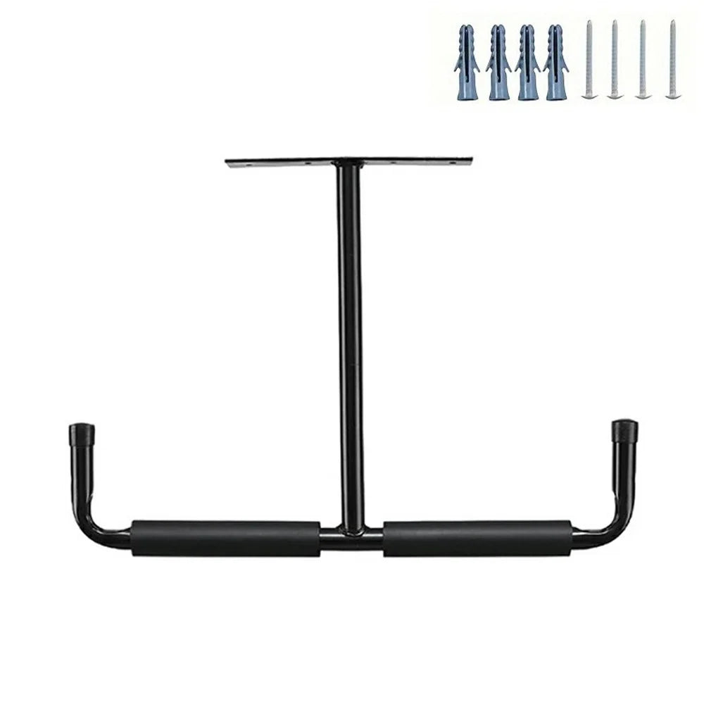 2Pcs T Shape Heavy Duty Metal Ceiling Hook for Fishing Rod Garden Tools Garage Storage Hanger - Black - 1