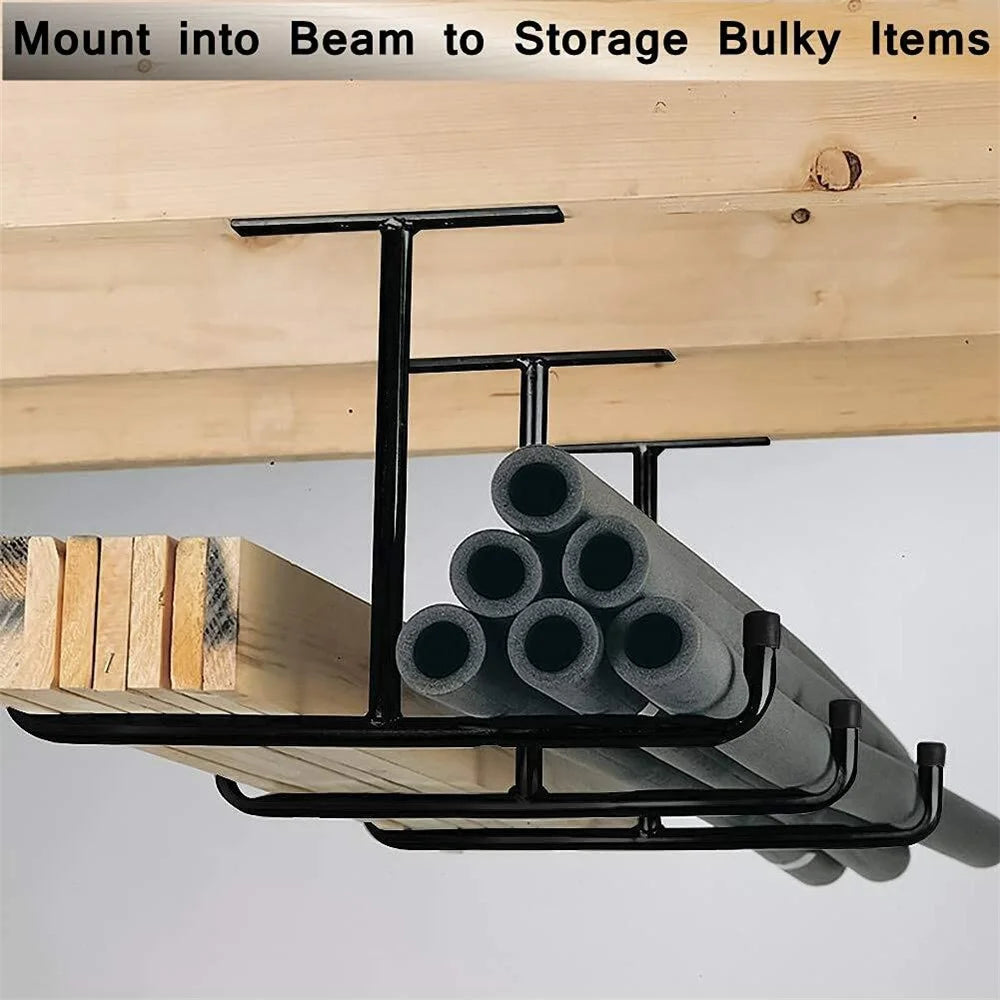 2Pcs T Shape Heavy Duty Metal Ceiling Hook for Fishing Rod Garden Tools Garage Storage Hanger - Black - 3