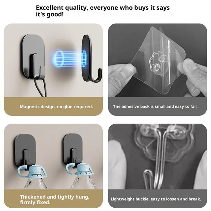4Pcs No Trace Magnetic Hooks for Refrigerator Side Door Multipurpose Strong Magnet Hanger - Black - 5