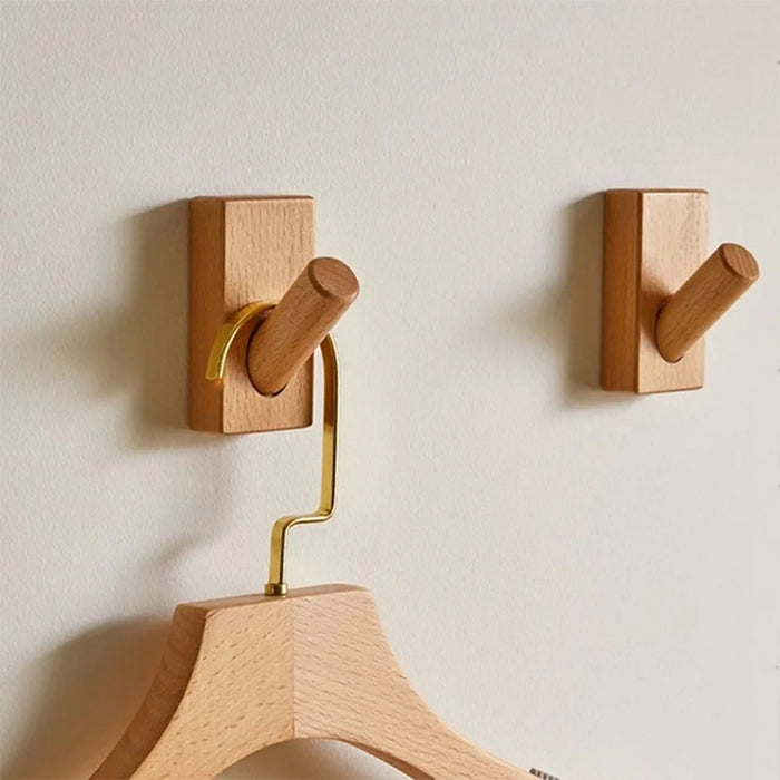 Wall Mounted Wooden Hook Space Saving Beech Wood Hanger for Entryway Coat Hat Rack - 3