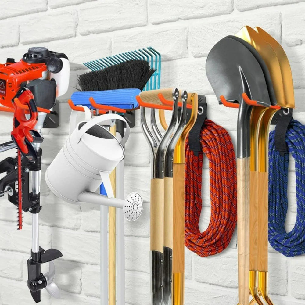Wall Mounted Garage Tool Organizer Heavy Dut Metal Hanger for Shovel Rake Storage Rack - Orange - 4