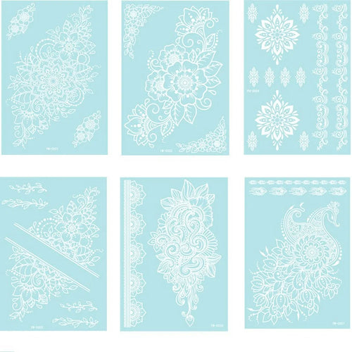 6Pcs / Set Luminous Indian Henna Lace Tattoo Stickers Gift Water Transfer Paper Temporary Tattoos for Body Art - YW-A - 1