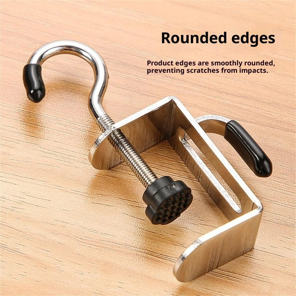 1Pc Dual Hook Detachable Backpack Hanger for Desk Side Stainless Steel Clip On Hanging Organizer - 2