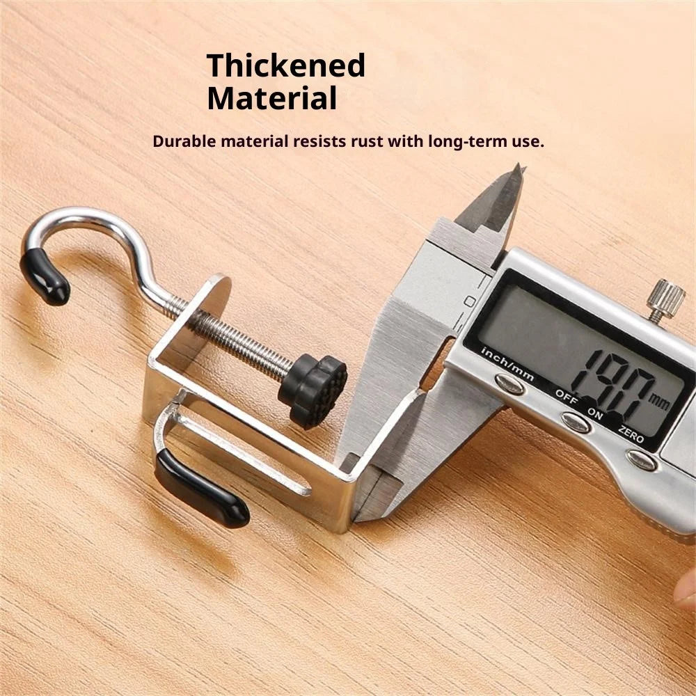1Pc Dual Hook Detachable Backpack Hanger for Desk Side Stainless Steel Clip On Hanging Organizer - 3