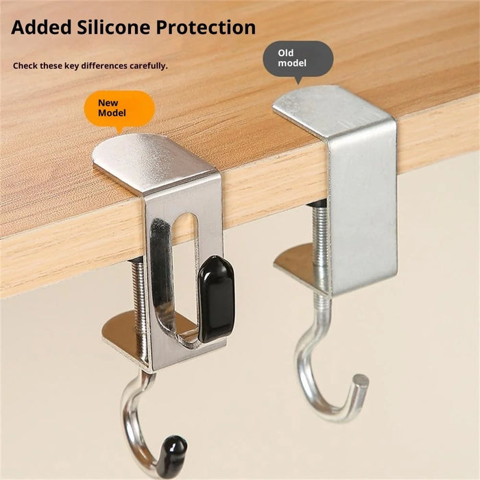 4Pcs Dual Hook Detachable Backpack Hanger for Desk Side Stainless Steel Clip On Hanging Organizer - 4
