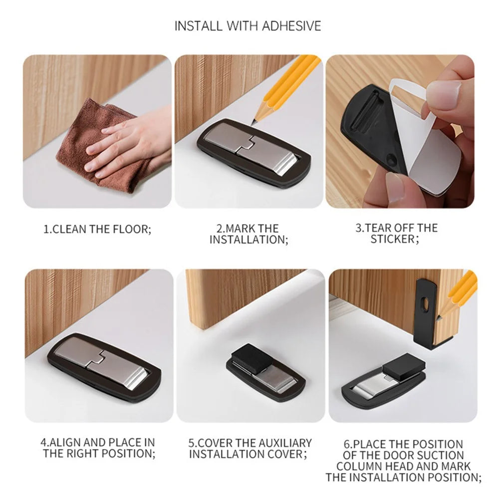 No Drilling Strong Magnet L-Shaped Doorstop Ultra Thin Floor Mount Magnetic Door Stopper - 7