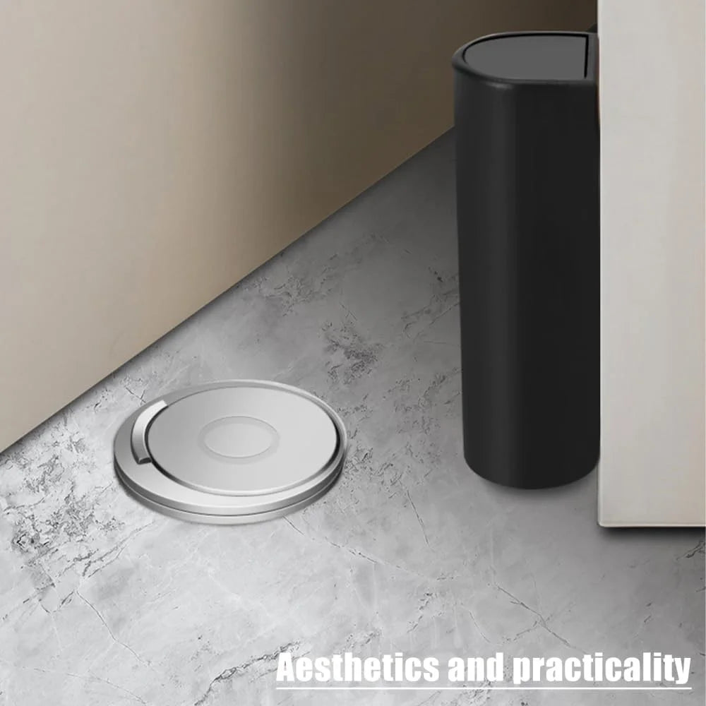 No Drilling Silent Door Stopper Waterproof Stainless Steel + PP Anti Collision Floor Mounted Door Catch - Black - 2