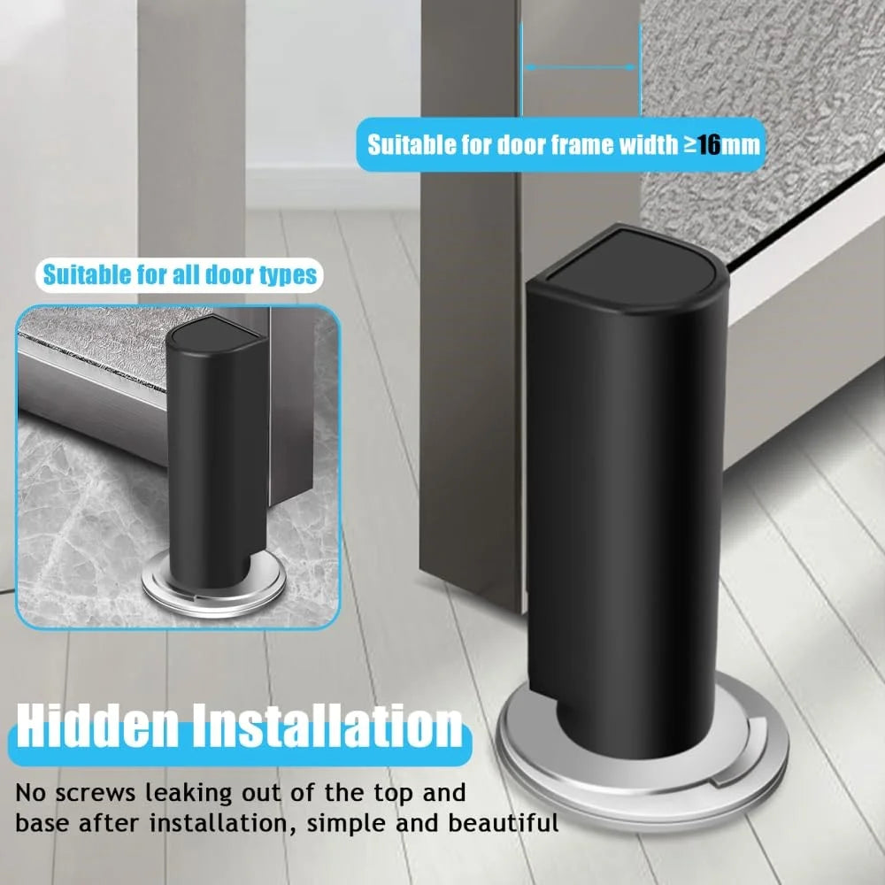 No Drilling Silent Door Stopper Waterproof Stainless Steel + PP Anti Collision Floor Mounted Door Catch - Black - 5