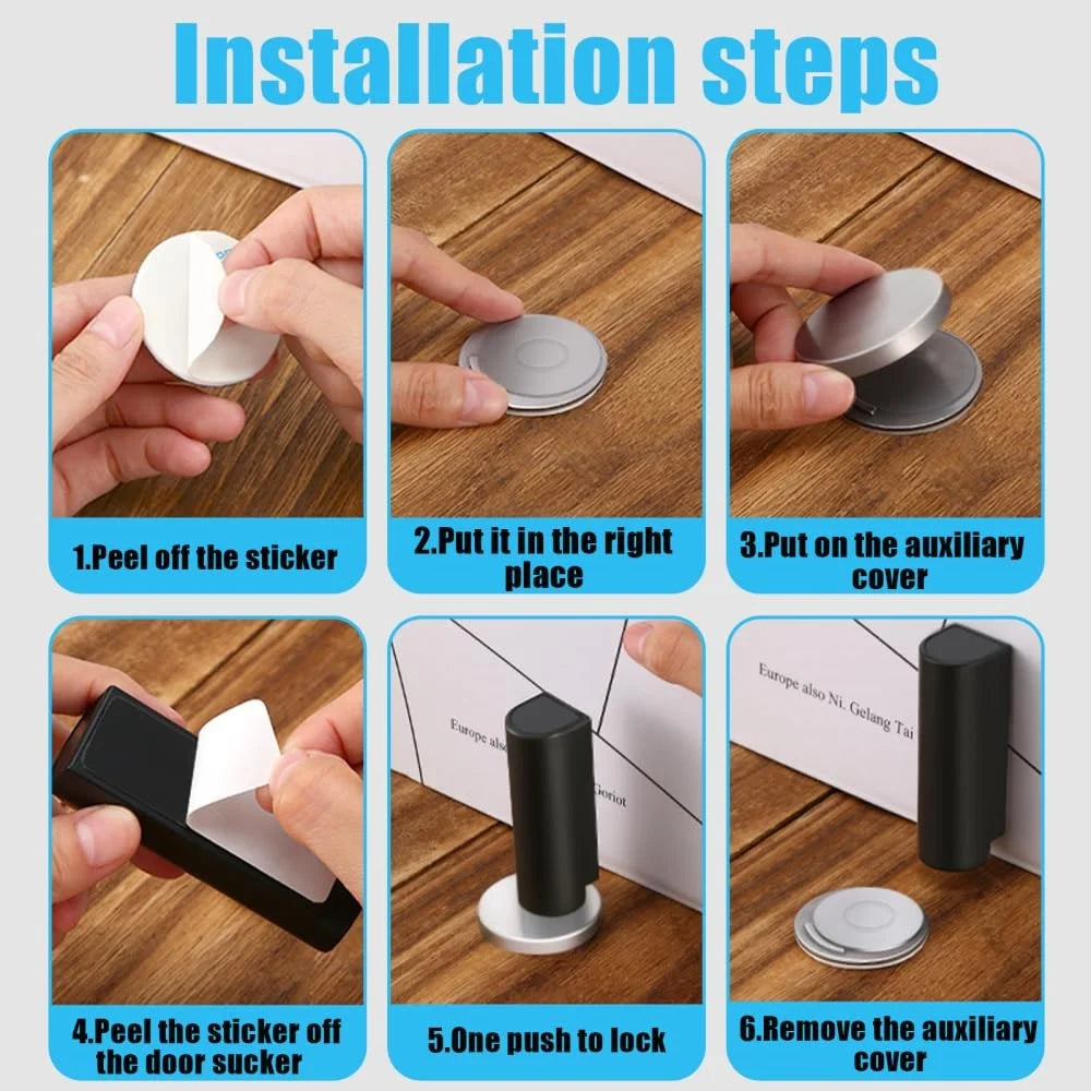 No Drilling Silent Door Stopper Waterproof Stainless Steel + PP Anti Collision Floor Mounted Door Catch - Black - 7