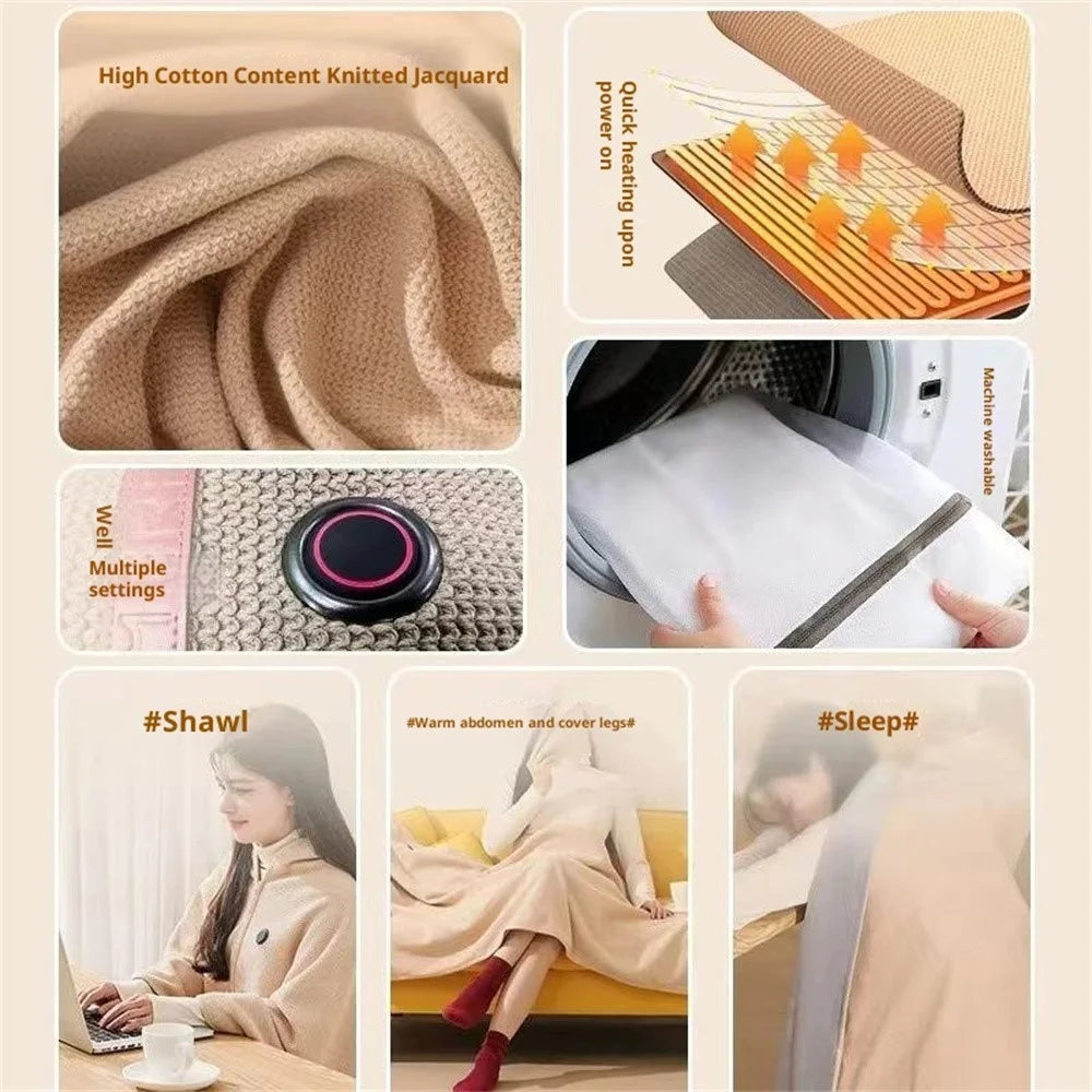 Portable Electric Heating Blanket for Home Office Car Camping USB Powered 5V Graphene Heating Shawl - Beige - 4
