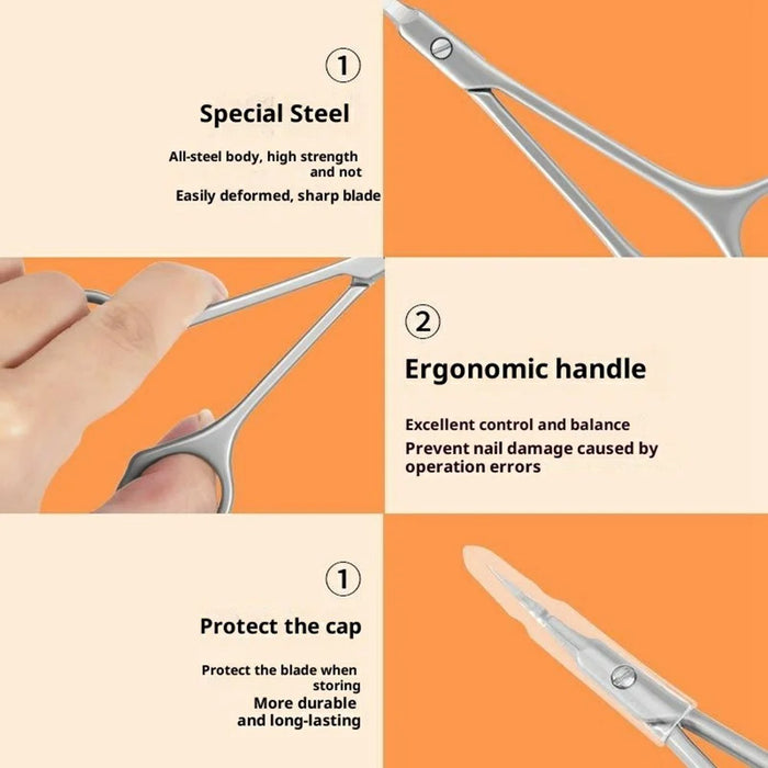 Curved Tip Cuticle Scissors for Nail Care Precision Trimming Manicure Tool Stainless Steel - Silver - 5