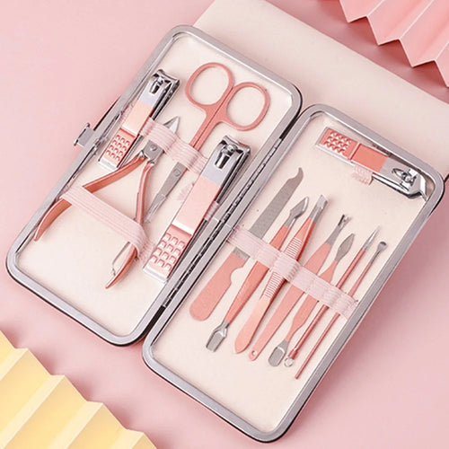12Pcs Stainless Steel Nail Clipper Set Manicure Kit Professional Nail Care Tools with PU Case - 1