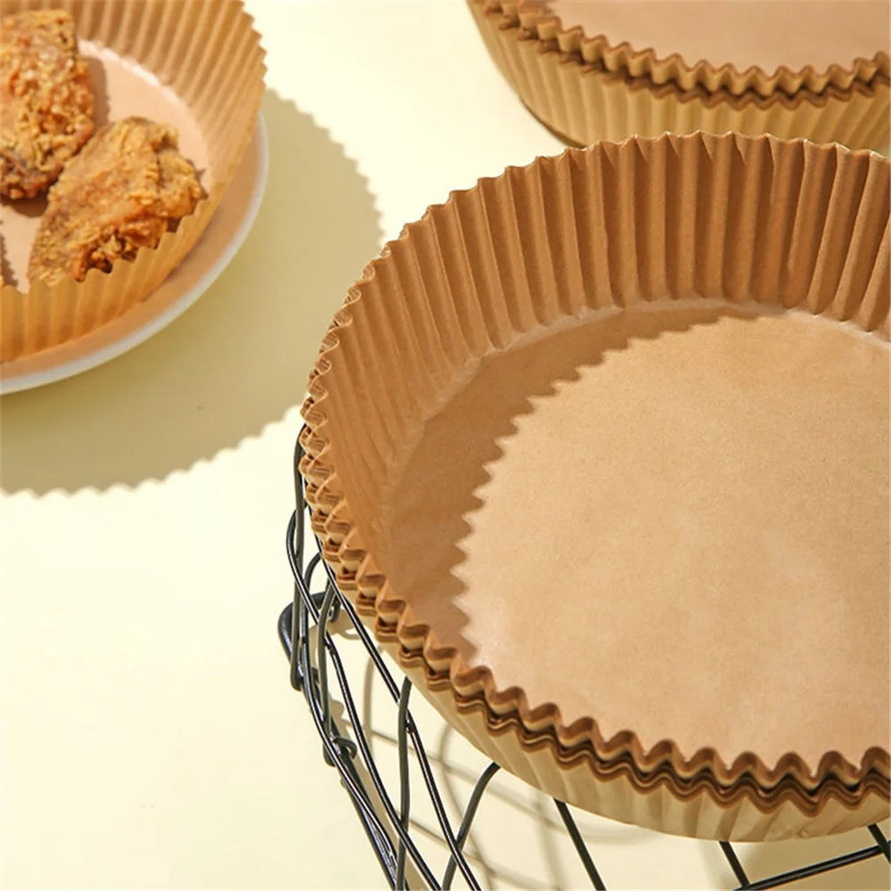 50PCS Waterproof Air Fryer Paper Liner 16CM Diameter Non-Stick Oilproof Air Fryer Parchment Paper Liners Baking Roasting Paper (BPA-Free, No FDA Certified) - Light Brown - 4