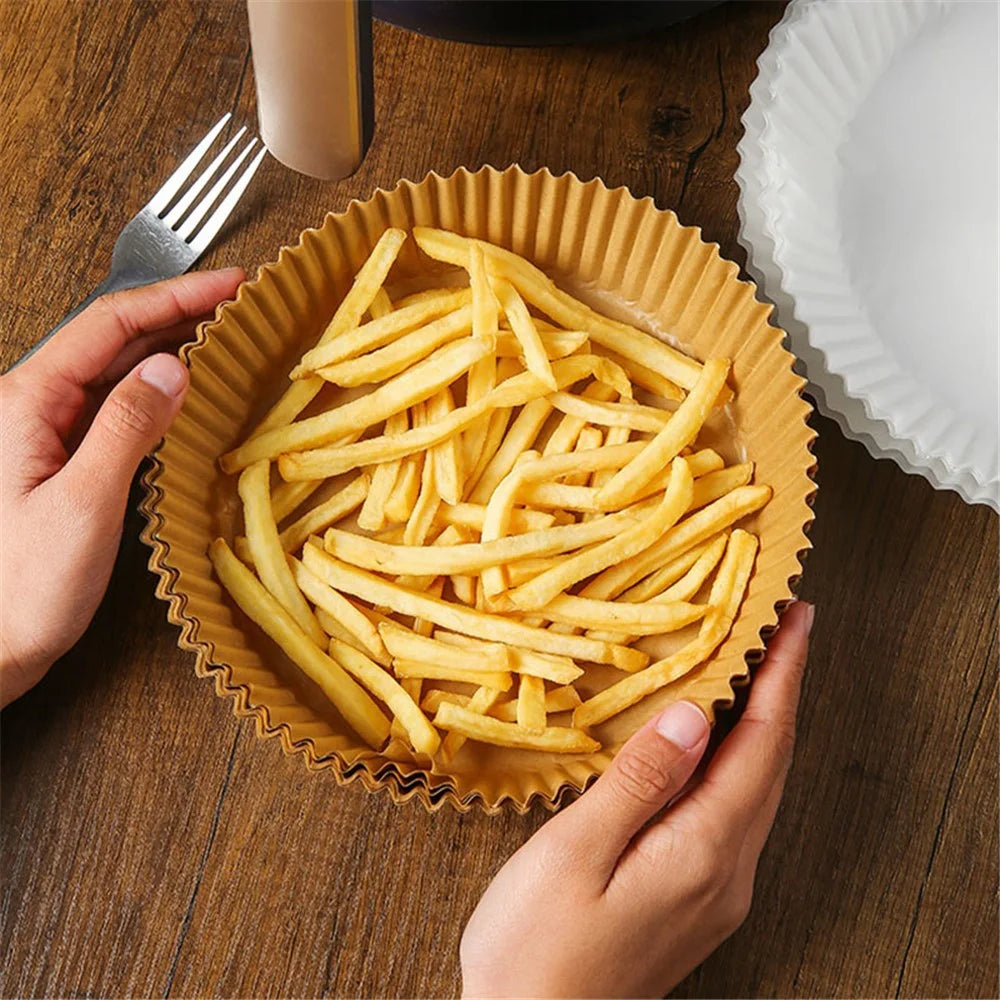 50PCS Waterproof Air Fryer Paper Liner 16CM Diameter Non-Stick Oilproof Air Fryer Parchment Paper Liners Baking Roasting Paper (BPA-Free, No FDA Certified) - Light Brown - 5