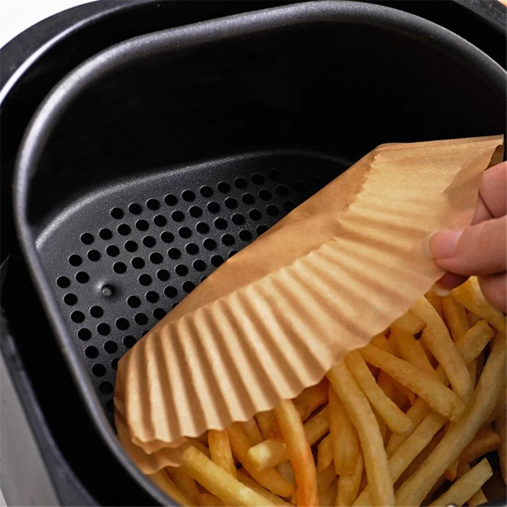 50PCS Waterproof Air Fryer Paper Liner 16CM Diameter Non-Stick Oilproof Air Fryer Parchment Paper Liners Baking Roasting Paper (BPA-Free, No FDA Certified) - Light Brown - 6