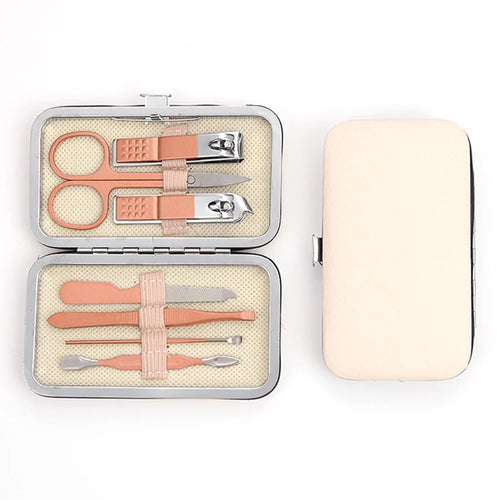 7Pcs Nail Care Kit Manicure Set Pedicure Tools Cuticle Remover Stainless Steel for Home, Rose Gold - 1