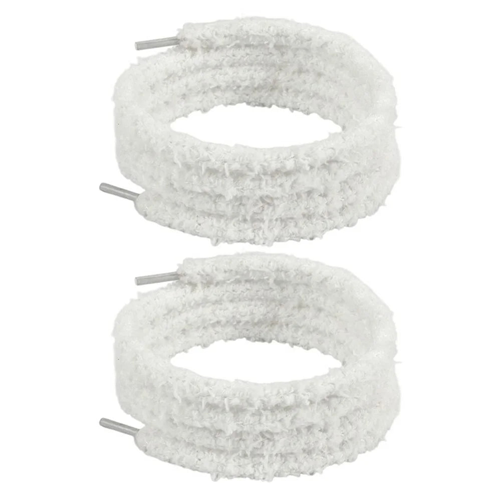 1 Pair 120cm Fluffy Shoelaces for Winter Sneakers Solid Color Plush Shoe Strings - White - 1