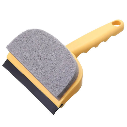 Double-Sided Cleaning Brush Sponge+Scraper Easy Scrubbing for Bathroom Mirrors, Glass Doors and Windows, Sinks - Yellow - 1