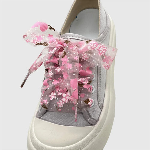 120cm Floral Print Transparent Organza Shoelaces for Sneakers  /  Casual Shoes  /  Athletic Shoes - Light Pink - 1