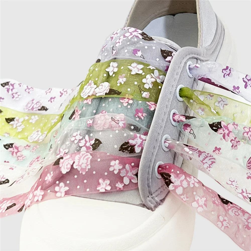 120cm Floral Print Transparent Organza Shoelaces for Sneakers  /  Casual Shoes  /  Athletic Shoes - Light Pink - 3
