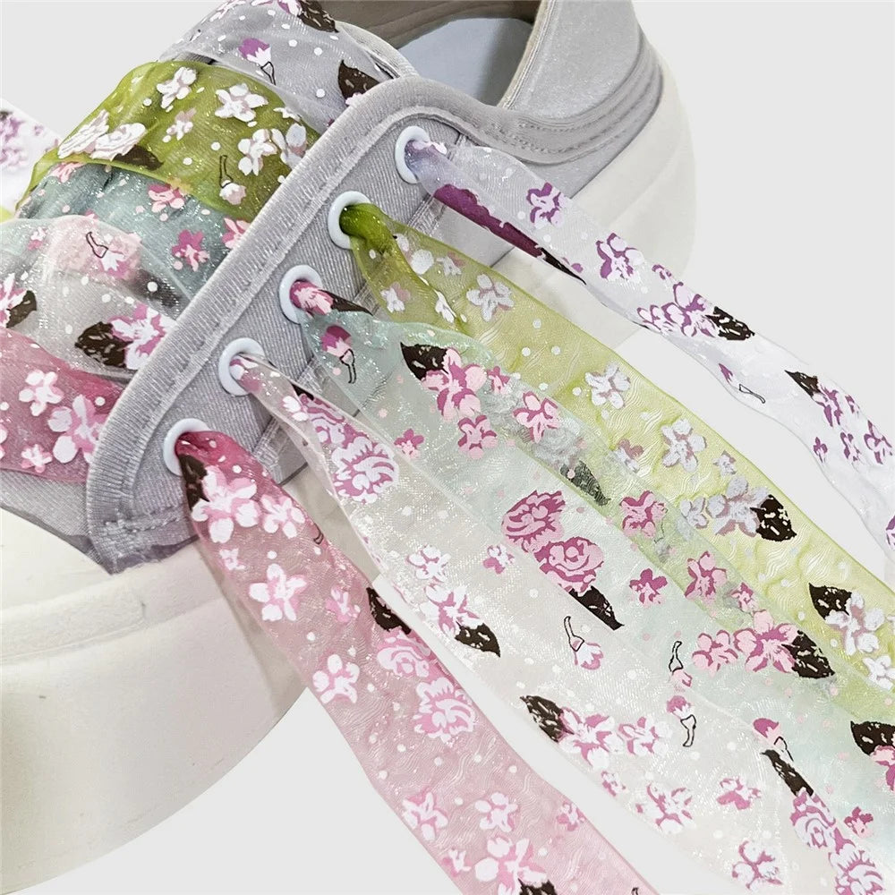 120cm Floral Print Transparent Organza Shoelaces for Sneakers  /  Casual Shoes  /  Athletic Shoes - Light Pink - 4