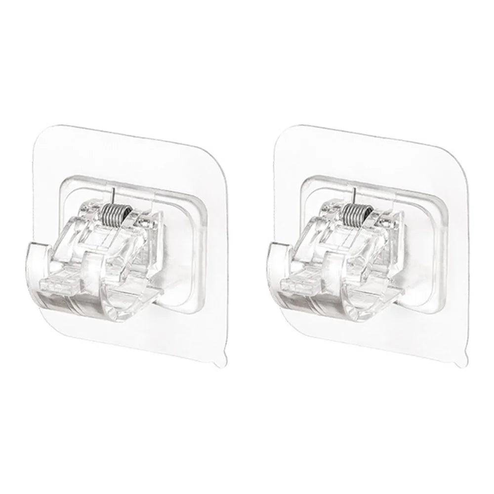 2PCS Curtain Towel Rod Holder No Drill Self-Adhesive Holder Hook Fixing Hook Hanging Bracket - Transparent - 1