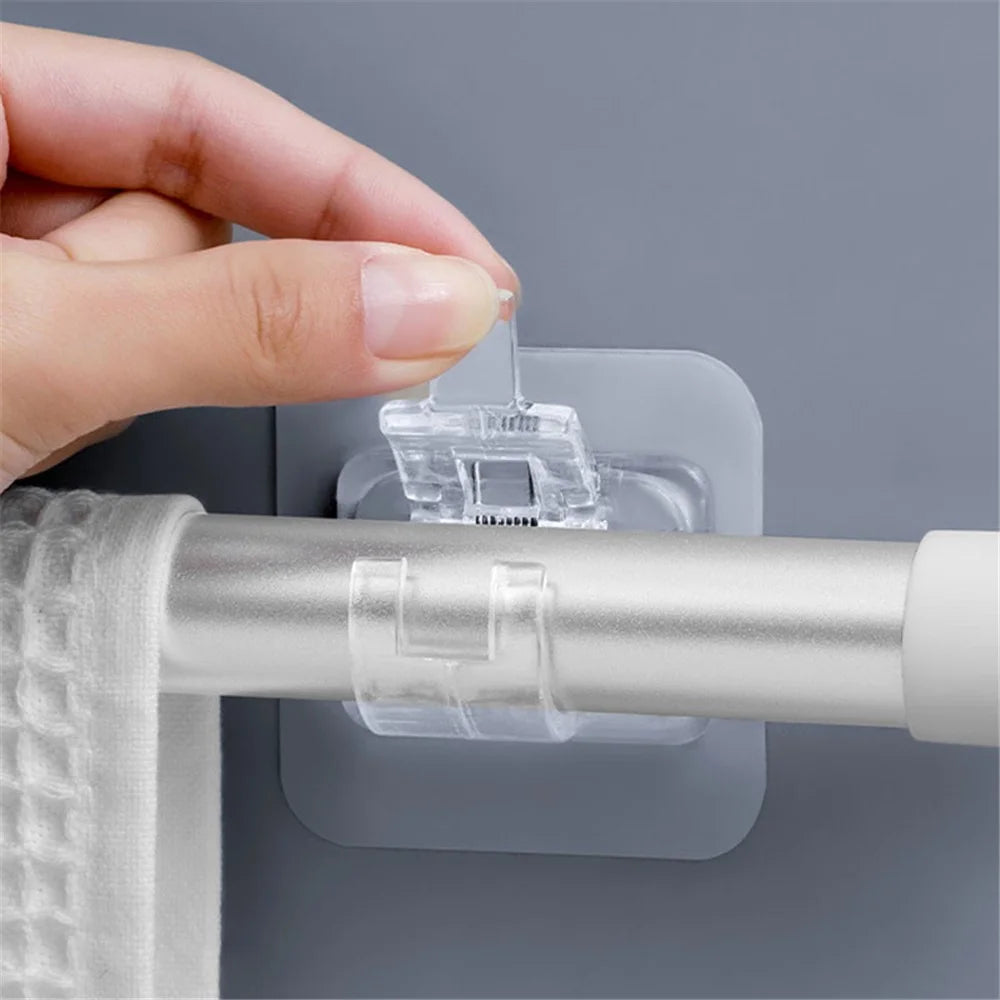 2PCS Curtain Towel Rod Holder No Drill Self-Adhesive Holder Hook Fixing Hook Hanging Bracket - Transparent - 2