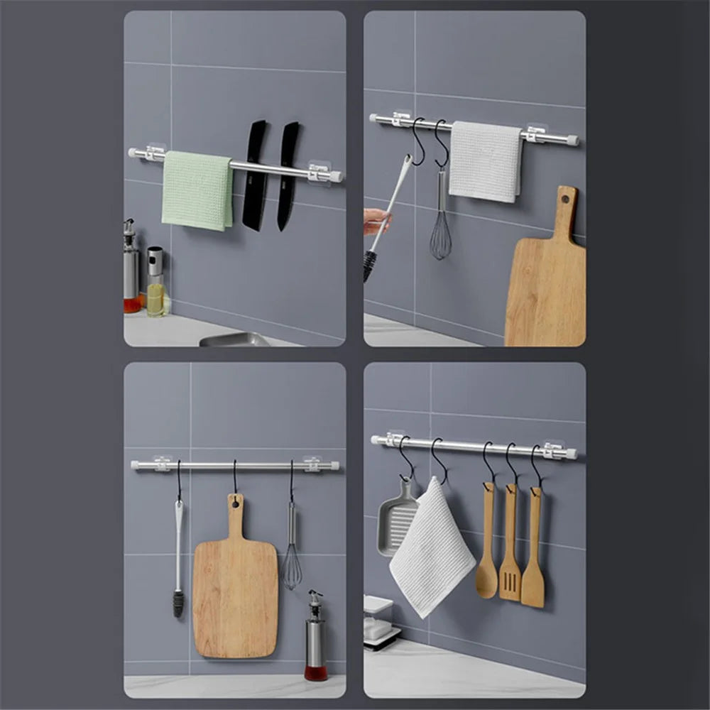 2PCS Curtain Towel Rod Holder No Drill Self-Adhesive Holder Hook Fixing Hook Hanging Bracket - Transparent - 3