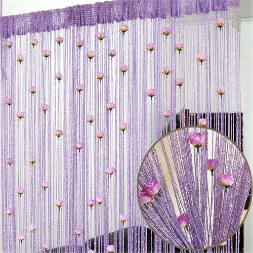 100 x 200cm Decorative Flower String Curtain Door Tassels Curtain Window Room Divider Blind for Home - Purple - 1
