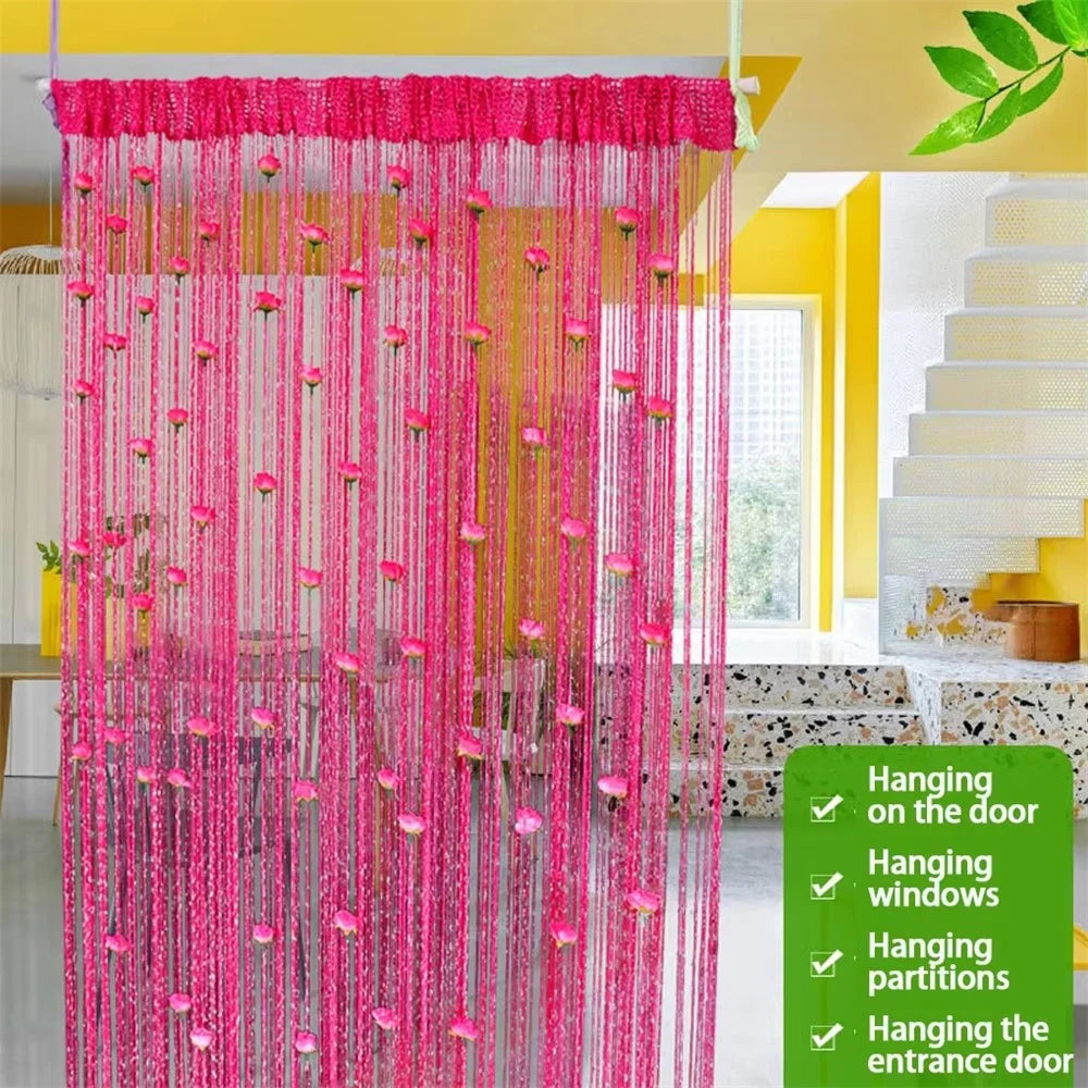 100 x 200cm Decorative Flower String Curtain Door Tassels Curtain Window Room Divider Blind for Home - Purple - 2