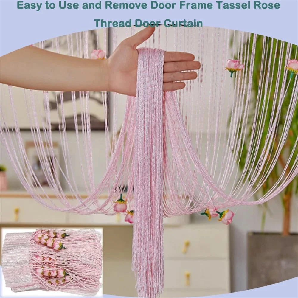 100 x 200cm Decorative Flower String Curtain Door Tassels Curtain Window Room Divider Blind for Home - Purple - 6