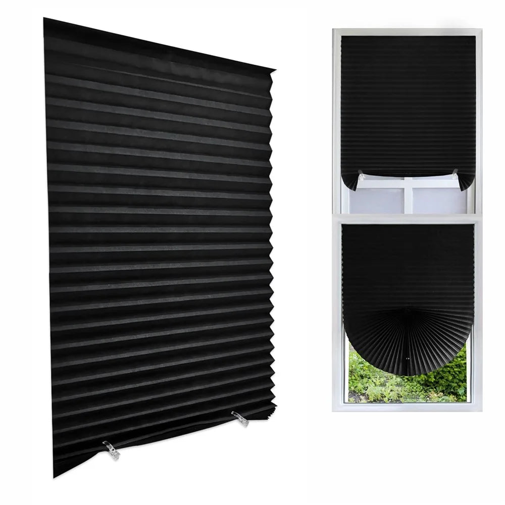 60 x 150cm Self Adhesive No Drill Pleated Blinds Non-Woven Semi-Blackout Shades for Conference Room  /  Study - Black - 1