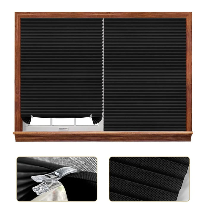 60 x 150cm Self Adhesive No Drill Pleated Blinds Non-Woven Semi-Blackout Shades for Conference Room  /  Study - Black - 2
