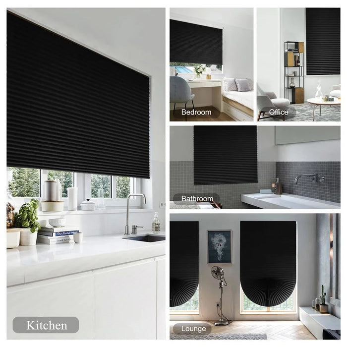 60 x 150cm Self Adhesive No Drill Pleated Blinds Non-Woven Semi-Blackout Shades for Conference Room  /  Study - Black - 5