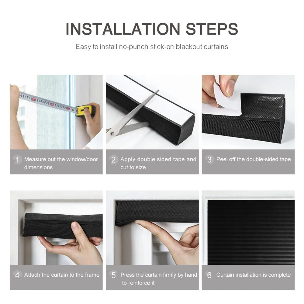 60 x 180cm Self Adhesive No Drill Pleated Blinds Non-Woven Semi-Blackout Shades for Conference Room  /  Study - Black - 6