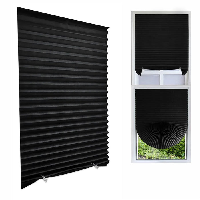 90 x 180cm Self Adhesive No Drill Pleated Blinds Non-Woven Semi-Blackout Shades for Conference Room  /  Study - Black - 1