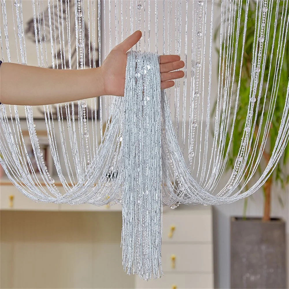 100 x 200cm Crystal Bead Curtain for Bedroom Living Room Decorative Tassel Doorway Divider - White - 1