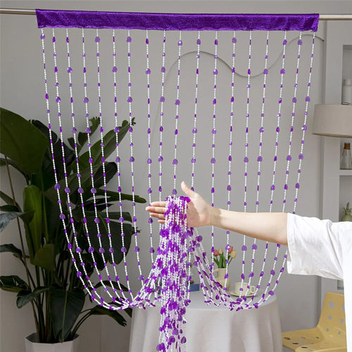 100 x 200cm Door Curtain 18 Strands Crystal Clear Heart Shaped Beads Divider Curtain for Living Room Bedroom - Purple - 1