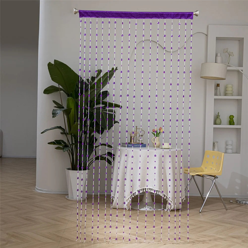 100 x 200cm Door Curtain 18 Strands Crystal Clear Heart Shaped Beads Divider Curtain for Living Room Bedroom - Purple - 2