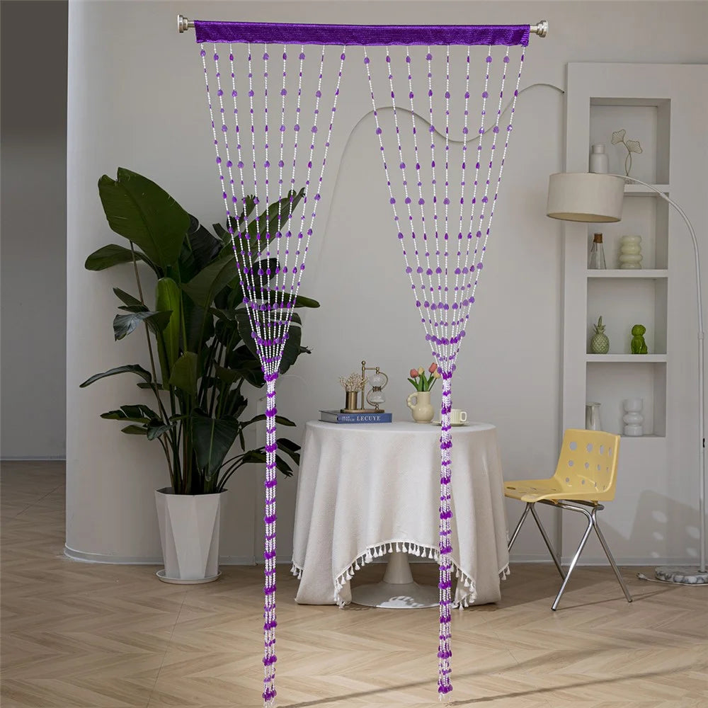 100 x 200cm Door Curtain 18 Strands Crystal Clear Heart Shaped Beads Divider Curtain for Living Room Bedroom - Purple - 3